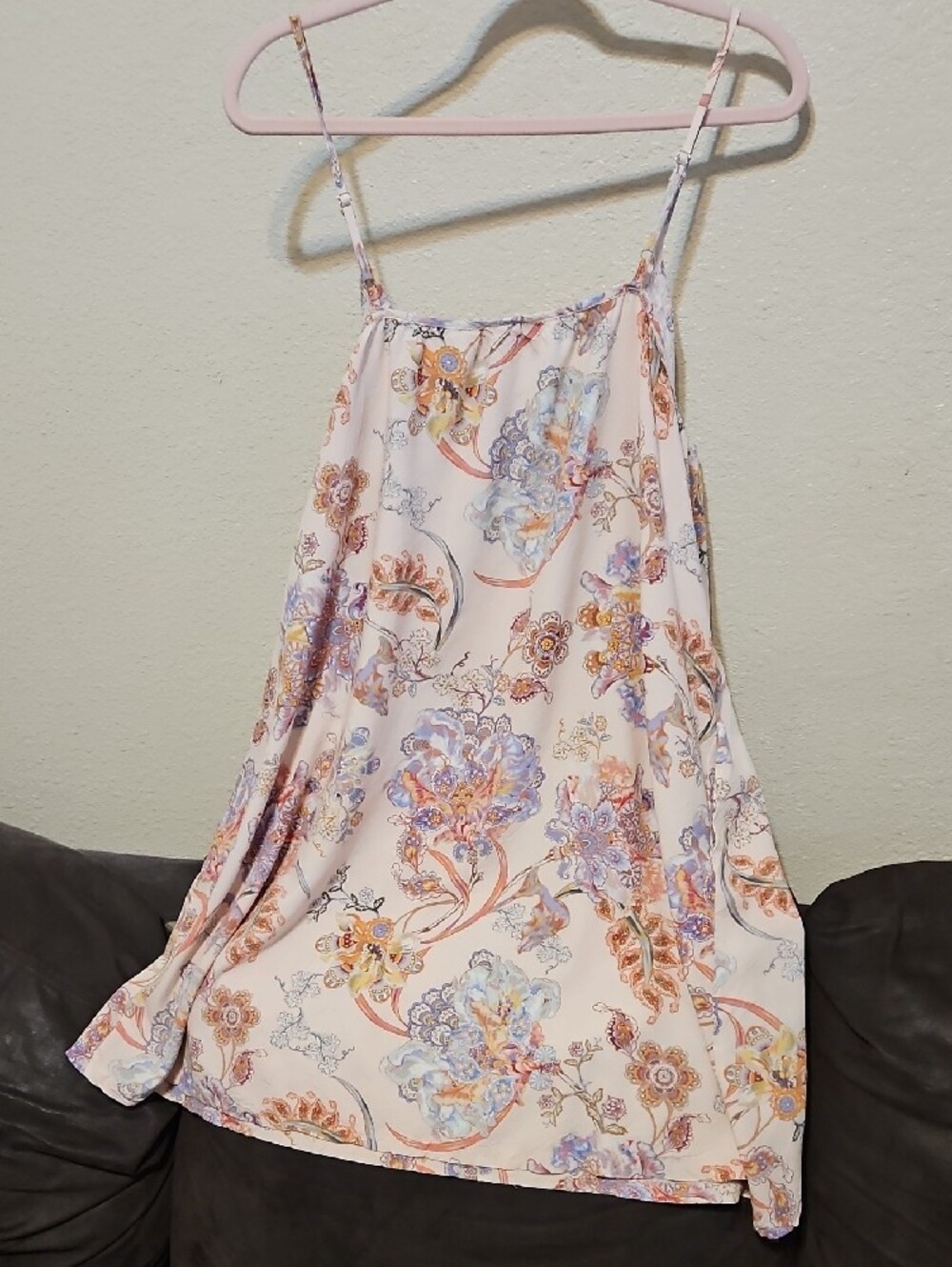 Light Pink Floral Slip Midi Dress with Adjustable Straps - Picture 6 of 8